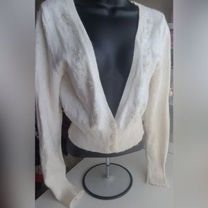 vintage American Eagle cream cropped sparkly beaded cardigan SZ M